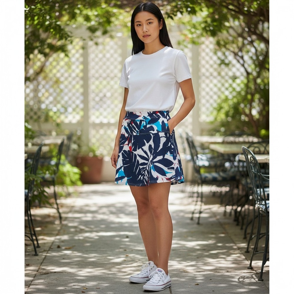 Chaps Sport Skort Women 10 Multi Tropical Leaf Print Athletic Golf Tennis Summer